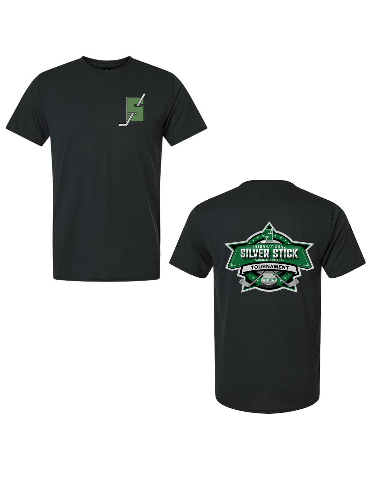 Silver Stick 2025 Tournament S Logo Chest Crest Tournament Logo Back Print Gildan Unisex Performance T Shirt