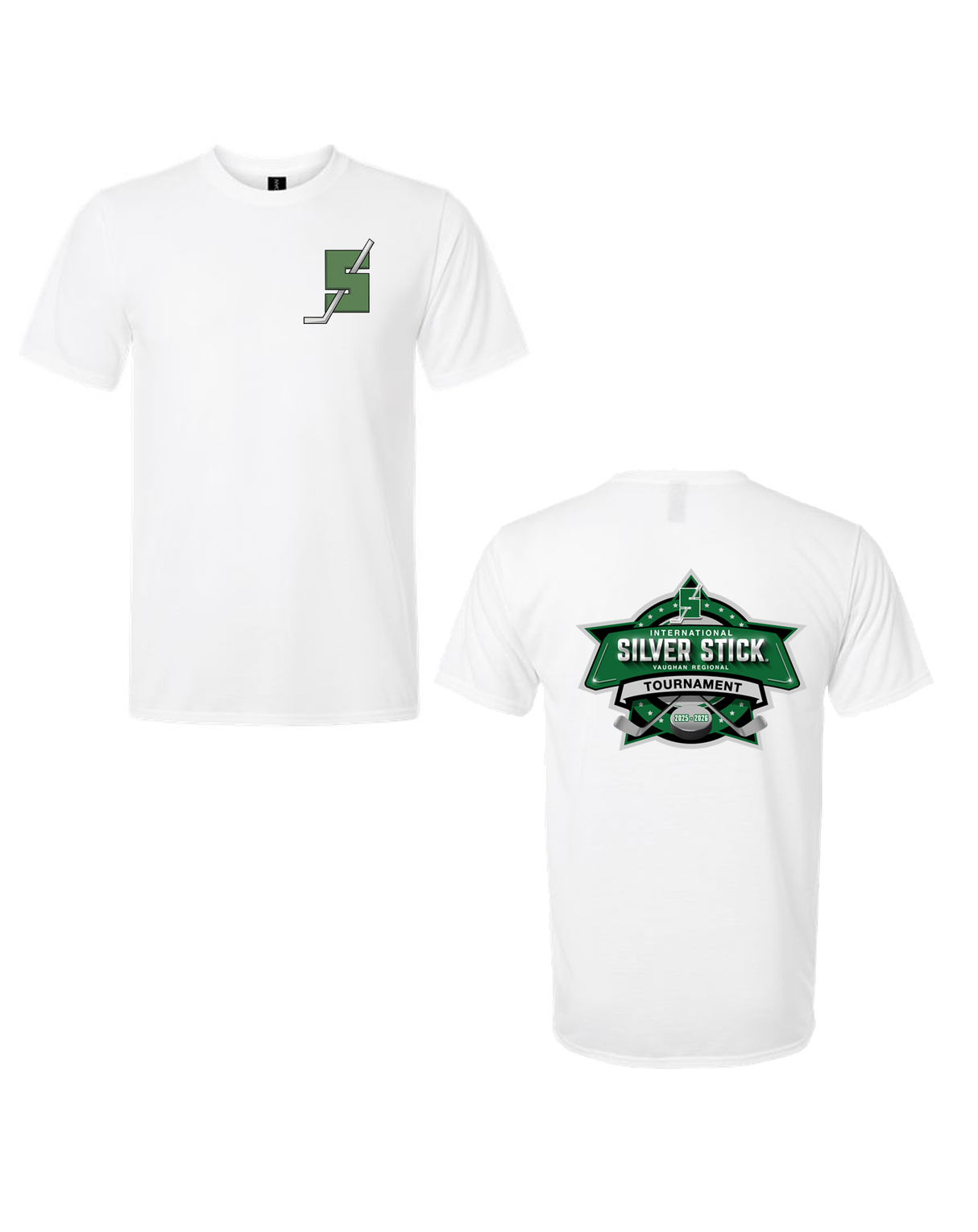 Silver Stick 2025 Tournament S Logo Chest Crest Tournament Logo Back Print Gildan Unisex Performance T Shirt