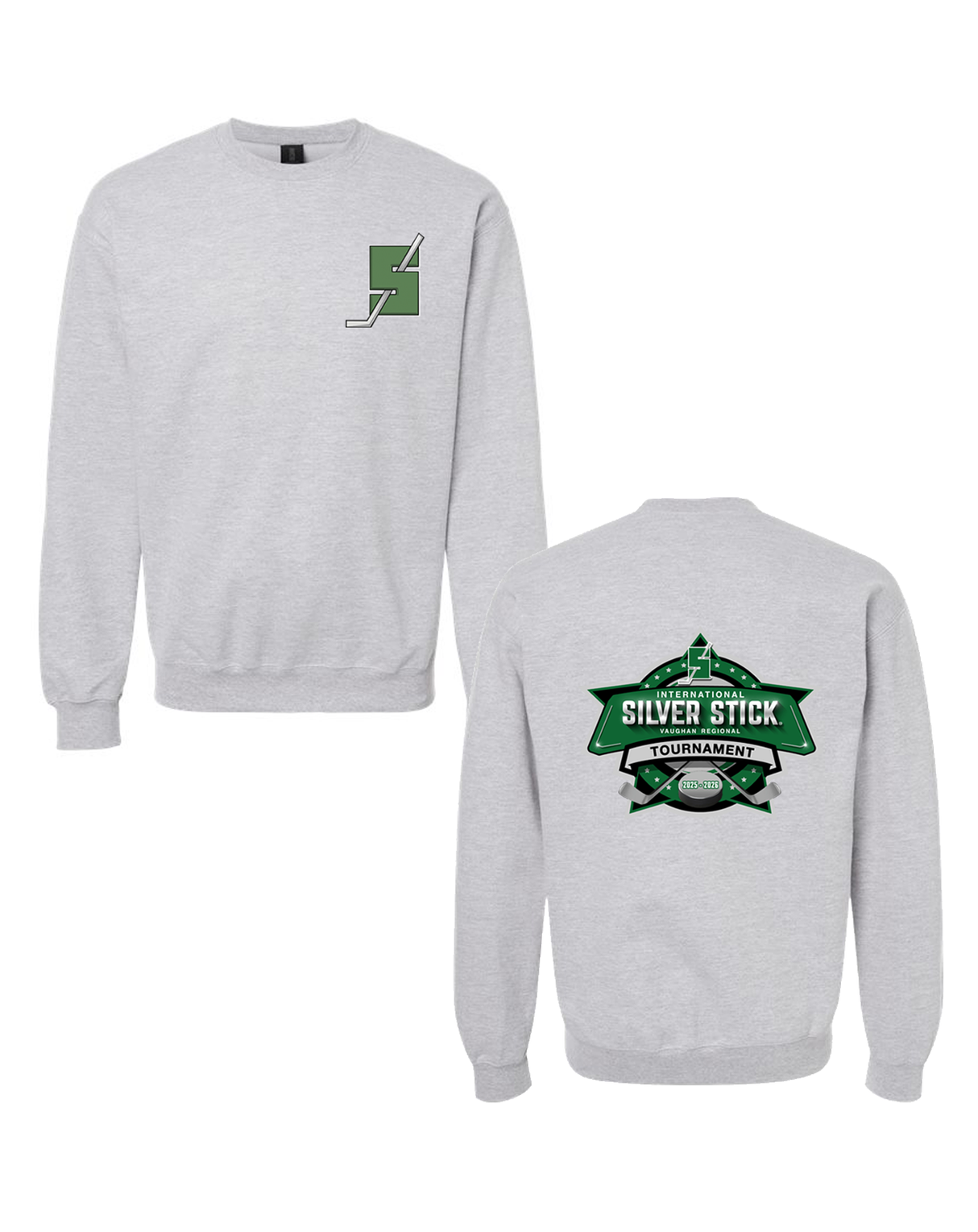 Silver Stick 2025 Tournament S Logo Chest Crest Tournament Logo Back Print Gildan Unisex Softstyle Midweight Crewneck Sweatshirt