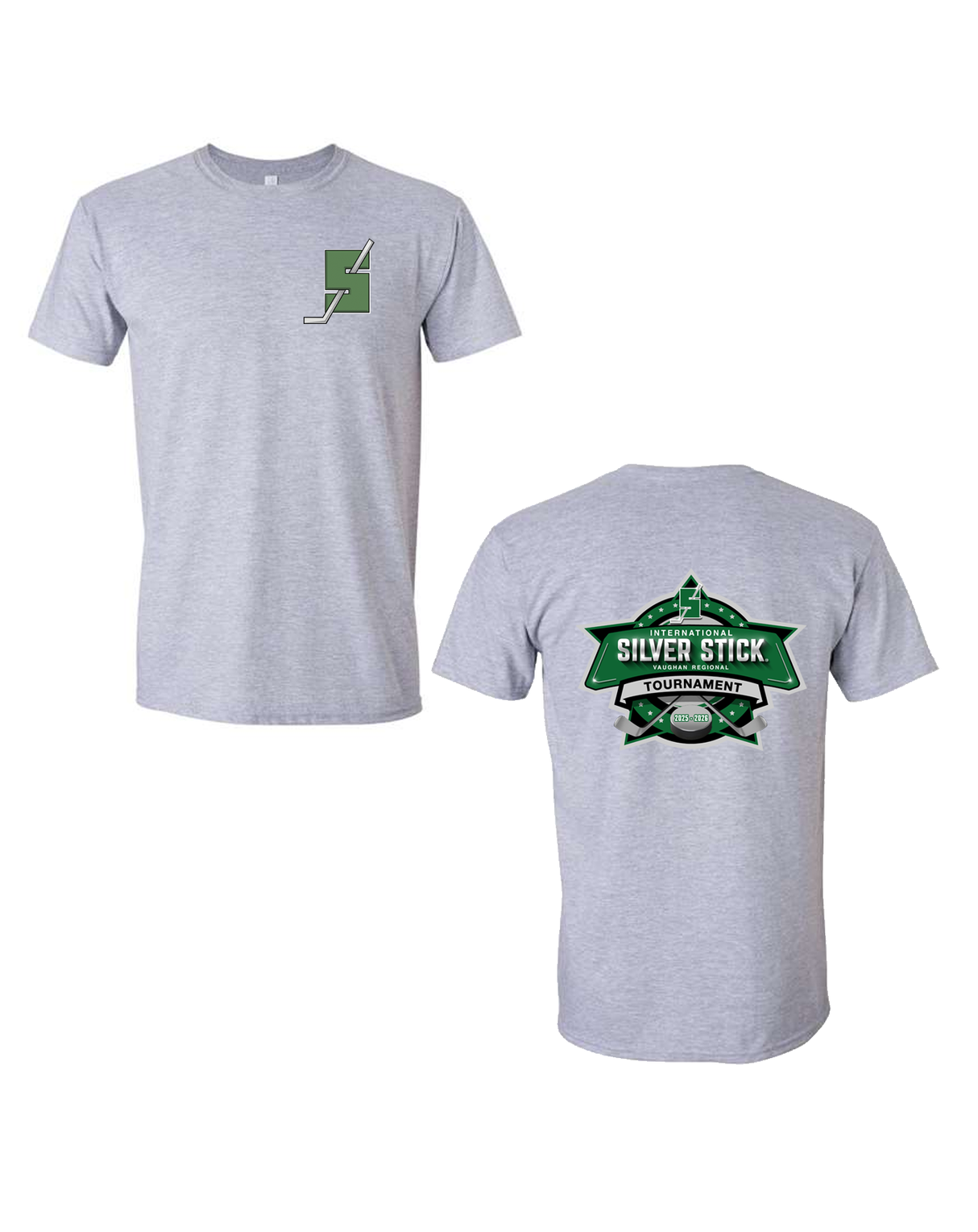 Silver Stick 2025 Tournament S Logo Chest Crest Tournament Logo Back Print Unisex Gildan Softstyle T Shirt